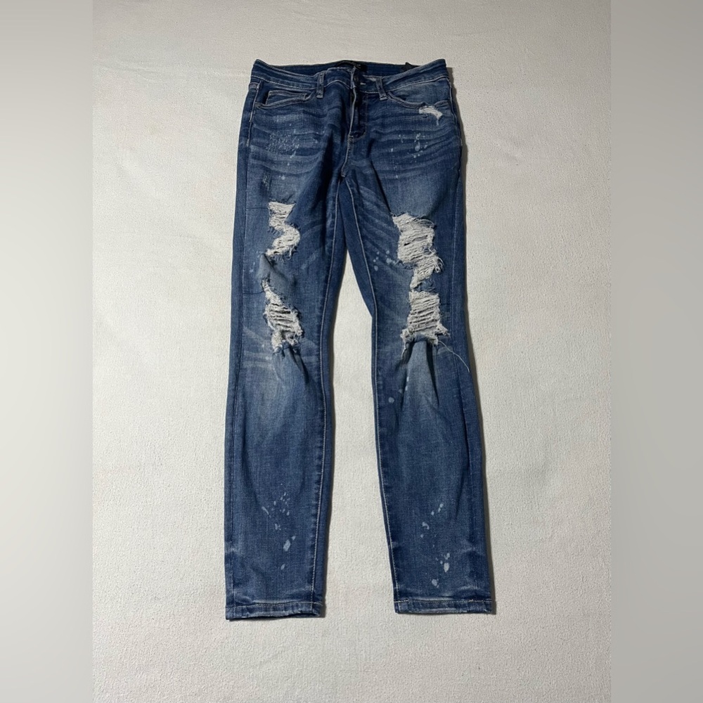 Judy Blue 7/28 (28x27.5) Stretch Skinny Fit‎ Paint Distressed Style Blue Jeans